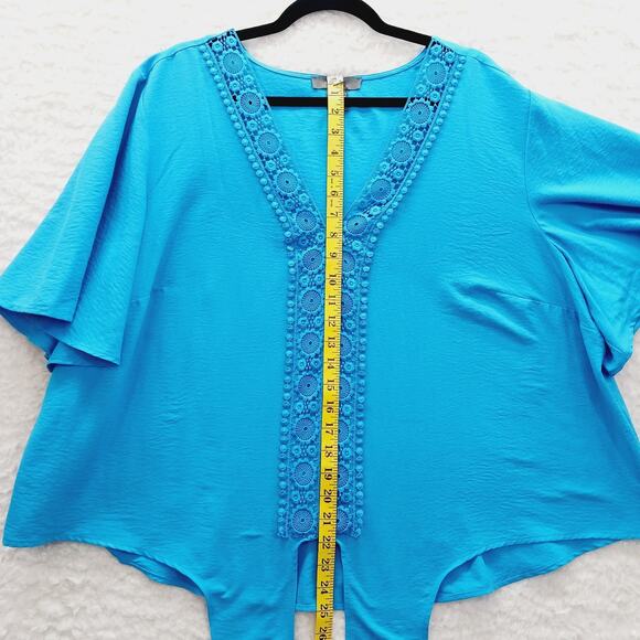 Blouse Size 3X Blue Lace Insert Cruise Going-Out Top Resortwear Vacation Whimsy - Picture 8 of 15